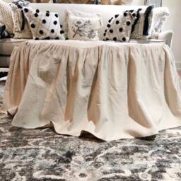 Slip Cover For Round Or Oval Ottoman, Custom Size, Ruffled, Creamy White, Gray Ivory Cotton, French Country, Farmhouse, Boho Styles Slipcovers - thumbnail 3