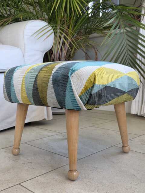 Sherborne Mid Century Newly Upholstered Vintage Footstool Original Beech Legs - image 1