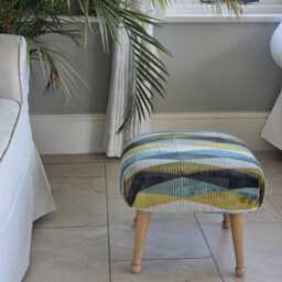Sherborne Mid Century Newly Upholstered Vintage Footstool Original Beech Legs - thumbnail 2