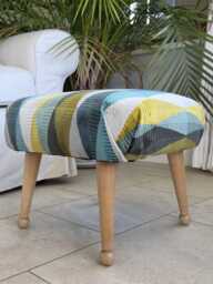 Sherborne Mid Century Newly Upholstered Vintage Footstool Original Beech Legs
