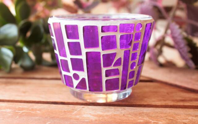 Mosaic Candle Holder, Purple Tea Light Decor - image 1