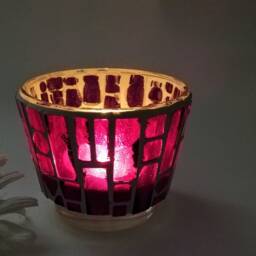 Mosaic Candle Holder, Purple Tea Light Decor - thumbnail 3