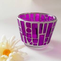 Mosaic Candle Holder, Purple Tea Light Decor - thumbnail 2