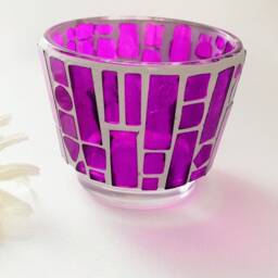 Mosaic Candle Holder, Purple Tea Light Decor - thumbnail 4