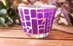 Mosaic Candle Holder, Purple Tea Light Decor