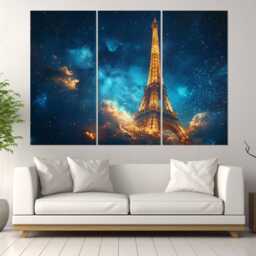 Abstract Eiffel Tower At Night Painting Canvas Print, Paris Wall Art, Romantic Poster, Framed & Ready To Hang - thumbnail 3