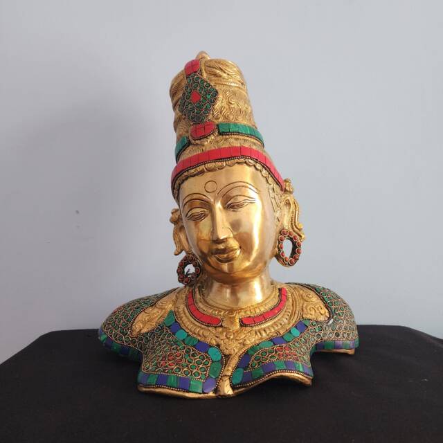 Brass Parvati Bust Hindu Goddess Of Fertility, 13 Inch - image 1