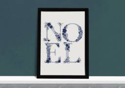 Noel Christmas Art Print - Blue Floral Festive Decoration Illustrated Wall Holiday Decor - thumbnail 1