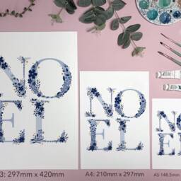 Noel Christmas Art Print - Blue Floral Festive Decoration Illustrated Wall Holiday Decor - thumbnail 3