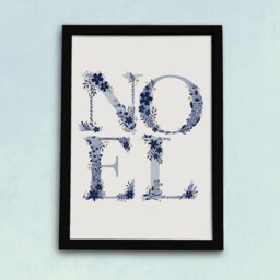 Noel Christmas Art Print - Blue Floral Festive Decoration Illustrated Wall Holiday Decor - thumbnail 2