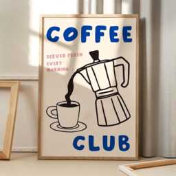 Coffee Club Art Canvas Poster, Kitchen Wall Art, Aesthetic Decor, Retro Home Printed Gift - thumbnail 1