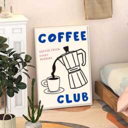 Coffee Club Art Canvas Poster, Kitchen Wall Art, Aesthetic Decor, Retro Home Printed Gift - thumbnail 3