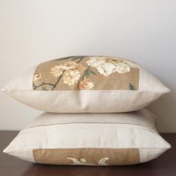 Brown Green Panel Floral Vase Pillow Cover - Yoshino Natural Throw Home Decor - thumbnail 3