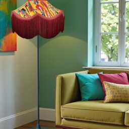 Handmade Ochre Botanical Velvet Lampshade With Burgundy Fringe - thumbnail 2