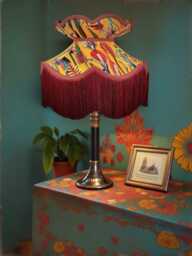 Handmade Ochre Botanical Velvet Lampshade With Burgundy Fringe