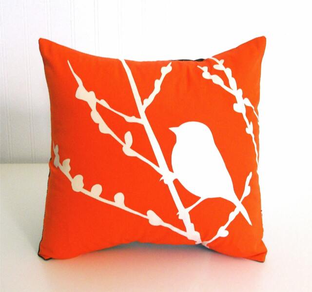 Orange Bird On Cherry Blossom - Mini 10.5 Inches Square Pillow - image 1