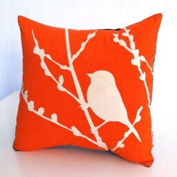 Orange Bird On Cherry Blossom - Mini 10.5 Inches Square Pillow - thumbnail 3