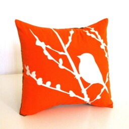 Orange Bird On Cherry Blossom - Mini 10.5 Inches Square Pillow - thumbnail 2