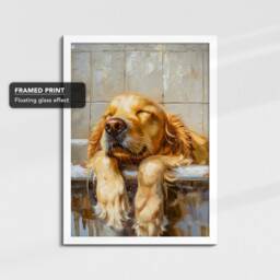 Golden Retriever Bathtub Dog Bathroom Painting Framed Poster Print Or Canvas Wall Decor Art Bedroom Home Interior Gift For Lover - thumbnail 3