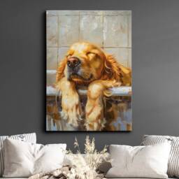 Golden Retriever Bathtub Dog Bathroom Painting Framed Poster Print Or Canvas Wall Decor Art Bedroom Home Interior Gift For Lover - thumbnail 1
