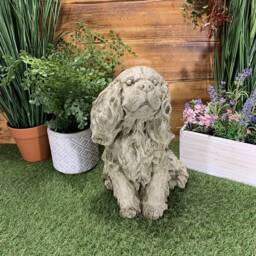 Stone Garden King Charles/Cocker Spaniel Dog Statue Gift Ornament - thumbnail 2