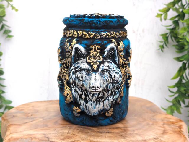 Wolf Head Apothecary Jar Potion Bottle/Gothic Home Decor Wiccan Altar Statue Bowl Pagan Witchy Witchcraft Occult Sculpture Pet Urn - image 1