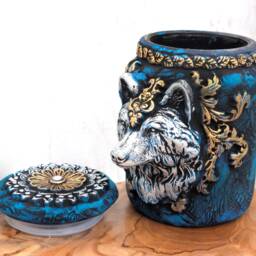 Wolf Head Apothecary Jar Potion Bottle/Gothic Home Decor Wiccan Altar Statue Bowl Pagan Witchy Witchcraft Occult Sculpture Pet Urn - thumbnail 2