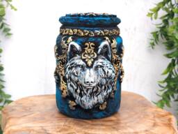 Wolf Head Apothecary Jar Potion Bottle/Gothic Home Decor Wiccan Altar Statue Bowl Pagan Witchy Witchcraft Occult Sculpture Pet Urn