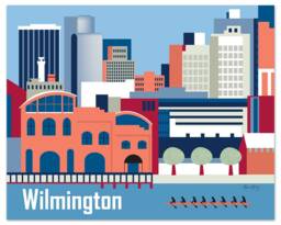 Wilmington Print, Delaware Skyline Art Print From Loose Petals Collection, De Artwork For Office, Child's Room - Style E8-O-Wil - thumbnail 1