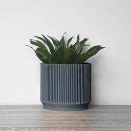 Mid-Century Modern Planter With Drainage & Saucer in Stone Blue, Unique 3D-Printed Plant Pot, Small To Large Sizes, Perfect Gift - thumbnail 2