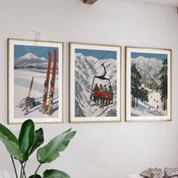 Japanese Ski Poster Set Of 3 - Vintage Skiing Wall Art, Travel Scenic Japan Slopes Prints, Winter Sports Gift Idea - thumbnail 1