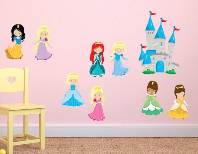 Princess Wall Decal With Castle, Reusable Decals, Fabric Girls Room Decals - image 1
