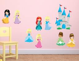 Princess Wall Decal With Castle, Reusable Decals, Fabric Girls Room Decals - thumbnail 1