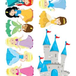 Princess Wall Decal With Castle, Reusable Decals, Fabric Girls Room Decals - thumbnail 2