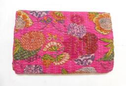 Pink Floral Kantha Quilt, Lightweight Cotton Tropical Bedspread - thumbnail 1