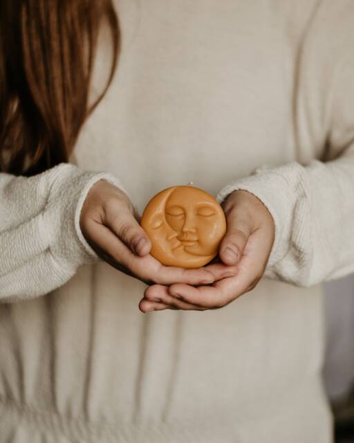 Sun & Moon Candle, Gift For Him/Her, Face Beeswax Eclipse Natural, Decorative Candles - image 1