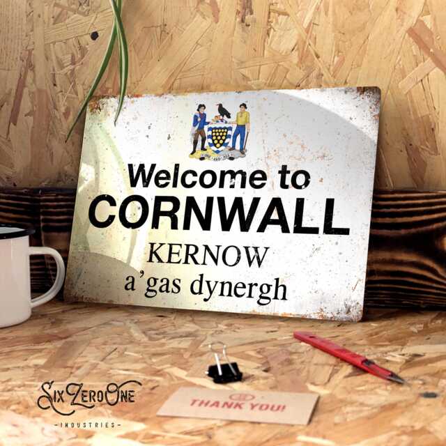 Welcome To Cornwall Metal Street Sign - Worn Or Clean Look Available Kernow A'gas Dynrgh - image 1