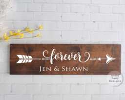 Personalized Name Sign - Family Housewarming Gift Wedding Forever Arrow Wood Gallery Wall Art Decor - thumbnail 1
