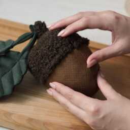Acorn Pillow - Autumn Decor Accent Cushion, Faux Suede & Boucle - thumbnail 3