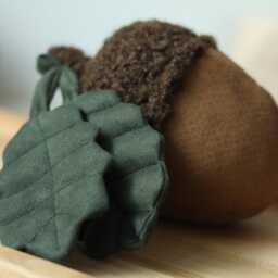 Acorn Pillow - Autumn Decor Accent Cushion, Faux Suede & Boucle - thumbnail 2