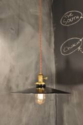 Vintage Industrial Pendant Light With Flat Steel Shade - Large Size 14 - thumbnail 1