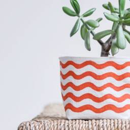 Black Wavy Line Indoor Planter, Blockprint On CanvasBucket For Succulents & Other Plants, Home Organization - thumbnail 3