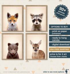 Woodland Baby Nursery Decor, Animals Prints, Forest Wall Art, Animal Photos For Nursery, Pictures - thumbnail 1