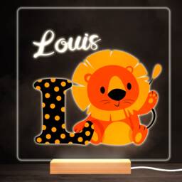 Animal Alphabet Letter L Colourful Square Personalised Gift Led Lamp Night Light - Bedroom