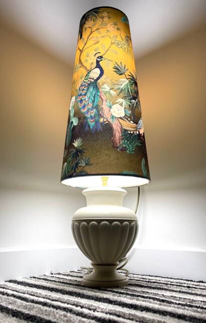 New Handmade Luxurious Velvet Black Peacock Birds On Trees Print With Leafs Lamp Shade Cone Shape - image 1
