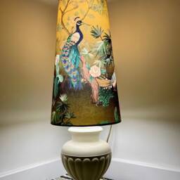 New Handmade Luxurious Velvet Black Peacock Birds On Trees Print With Leafs Lamp Shade Cone Shape - thumbnail 2