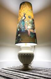 New Handmade Luxurious Velvet Black Peacock Birds On Trees Print With Leafs Lamp Shade Cone Shape - thumbnail 1