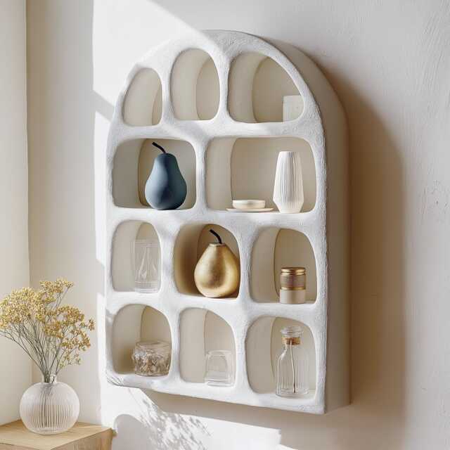 White Handmade Curio Shelf , Oddities Shelf, Curiousity Shelf, Curio Shelf, Wall Altar, Niche Nature Shelf, Unique Wall Shelf, Crystal Shelf - image 1