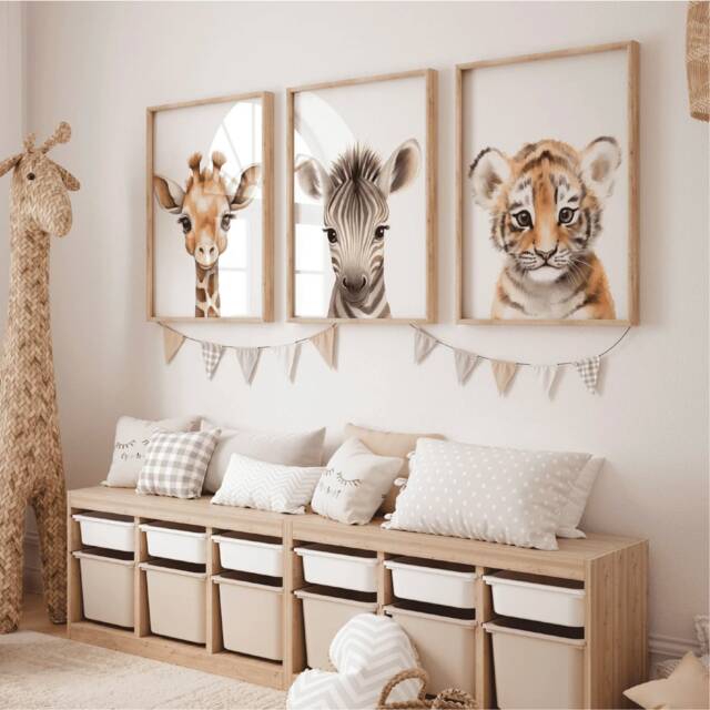 Safari Baby Animal Nursery Prints, Set Of 3, Prints, Wall Art, Prints For Nursery, Christmas Gift - image 1