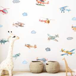 Watercolor Aircraft Wall Decal, Airplane & Helicopter Sticker, Boy's Room Decor, Nursery Art - thumbnail 2